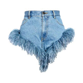 Jeansshorts mit Federsaum für Damen